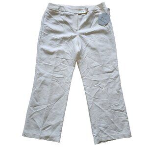 Emma James Wide Leg Pants Womens 16 Ivory Linen Blend Trousers Lined Washable